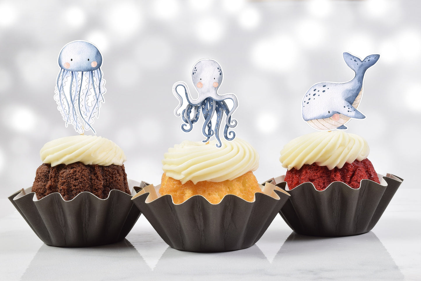 blue under the sea nautical cupcake toppers (set of 12)