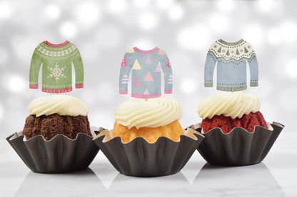 Tacky Ugly Sweater Cupcake Toppers (Set of 12) US02