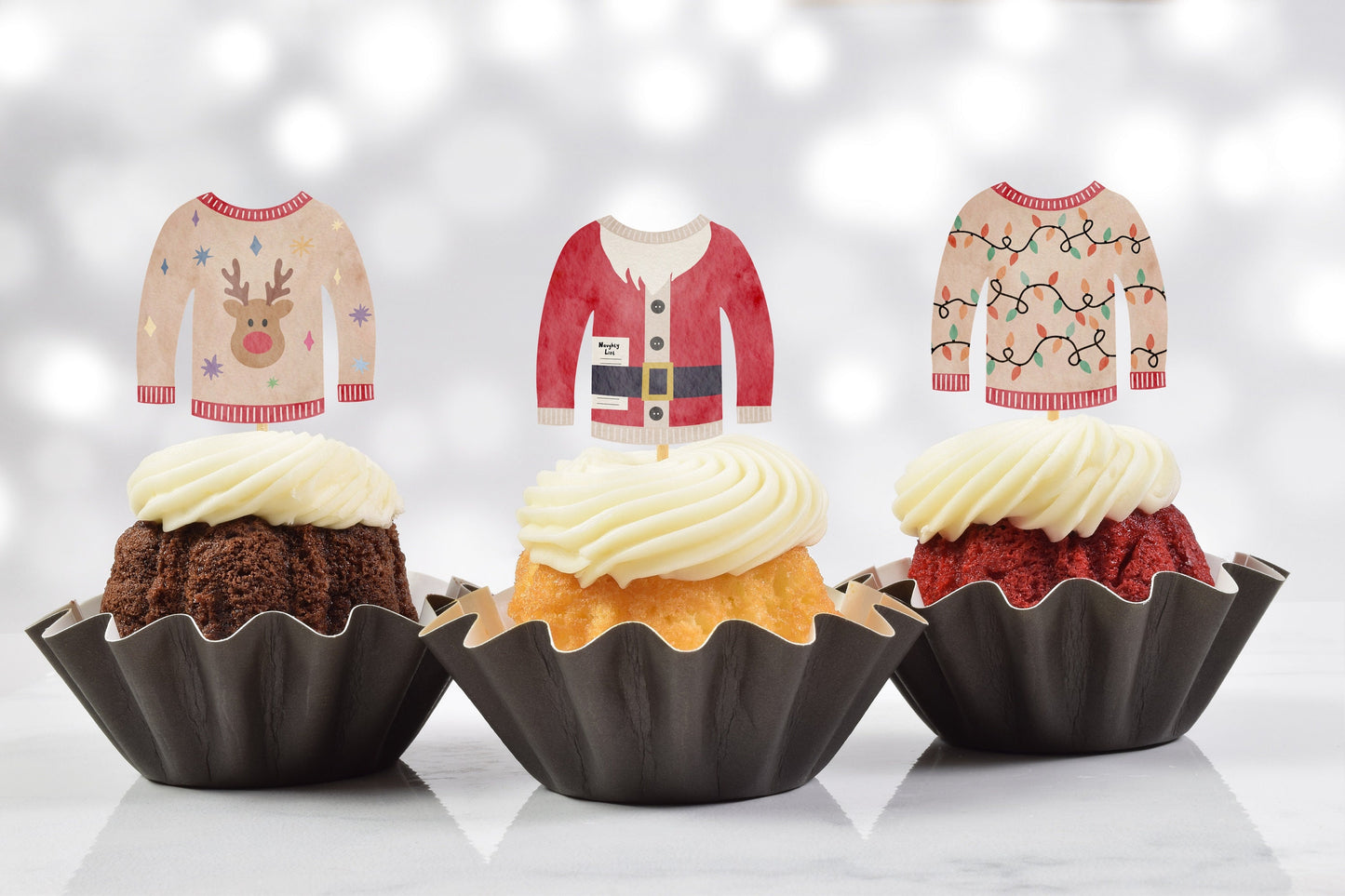 motif tacky ugly sweater cupcake toppers (set of 12)