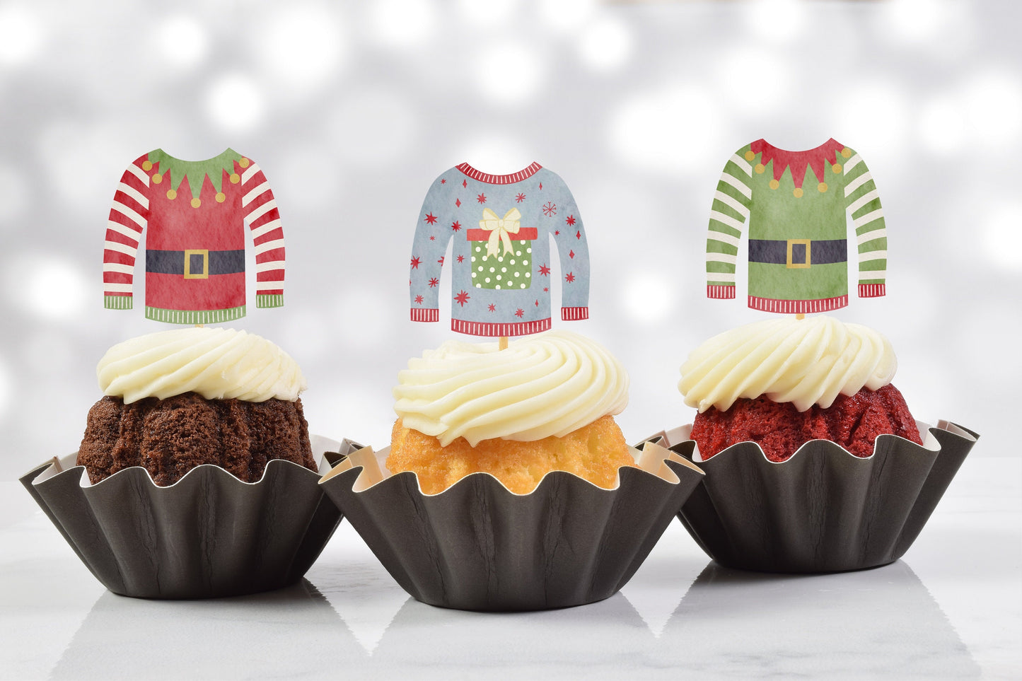 motif tacky ugly sweater cupcake toppers (set of 12)