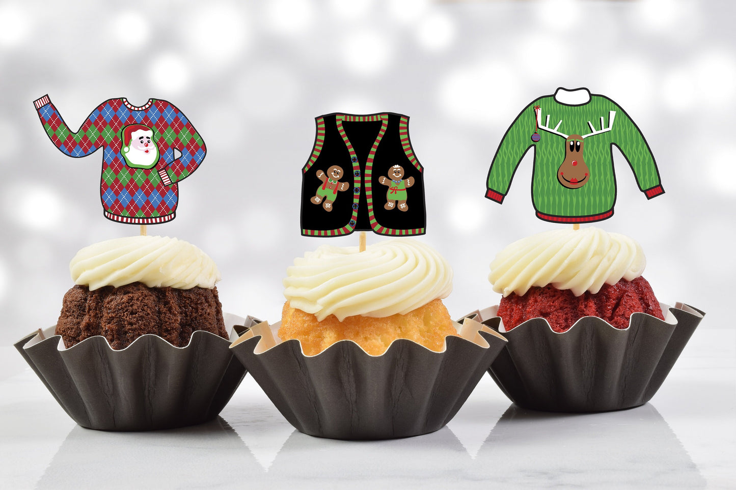 tacky ugly sweater cupcake toppers (set of 10)