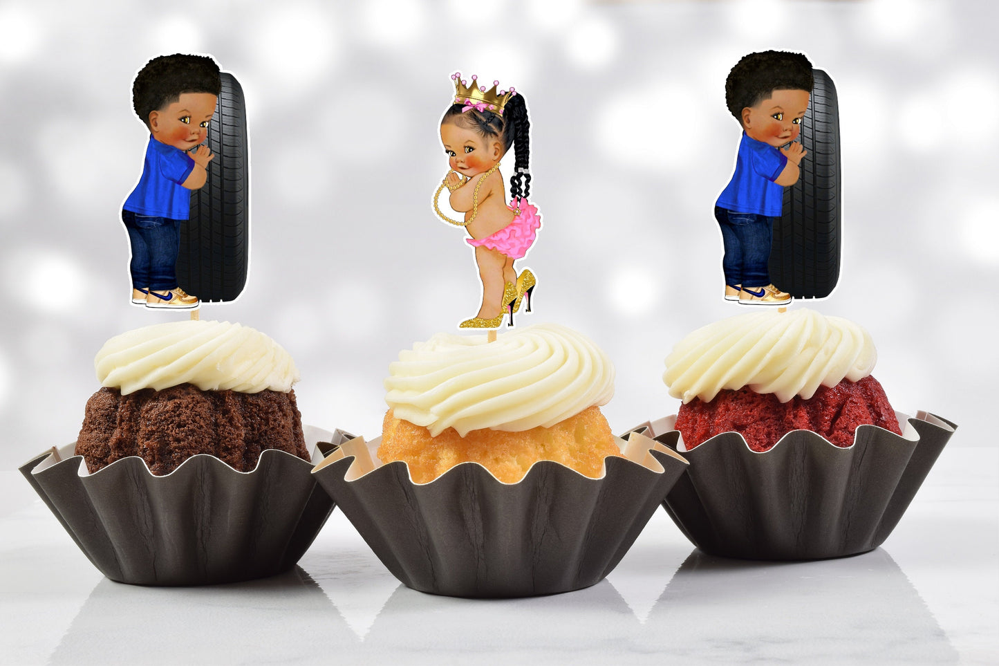 wheels or heels cupcake toppers (set of 12)