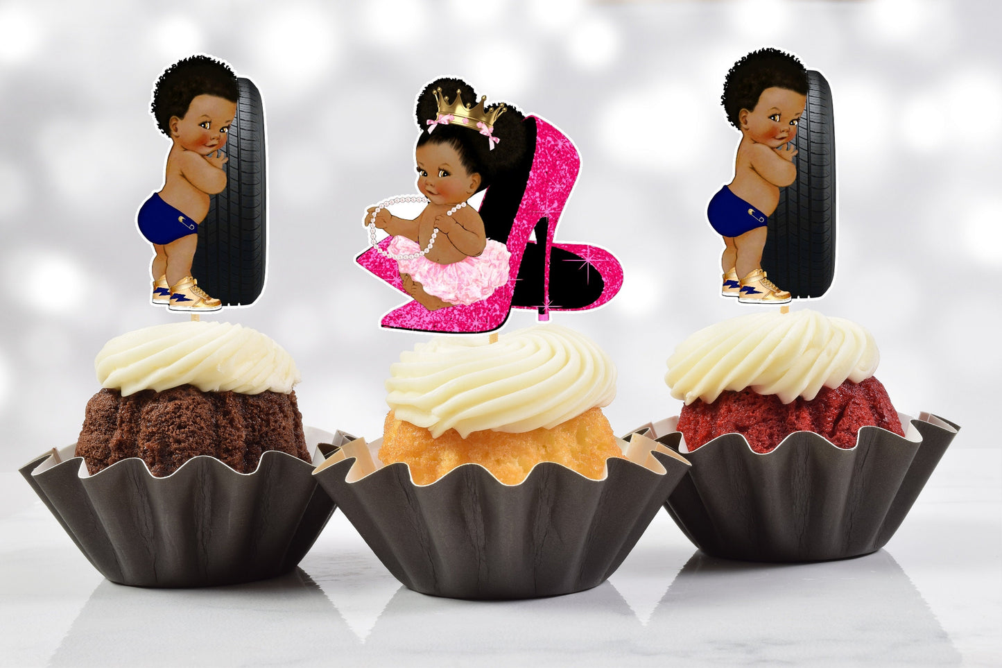 wheels or heels cupcake toppers (set of 12) hp01b