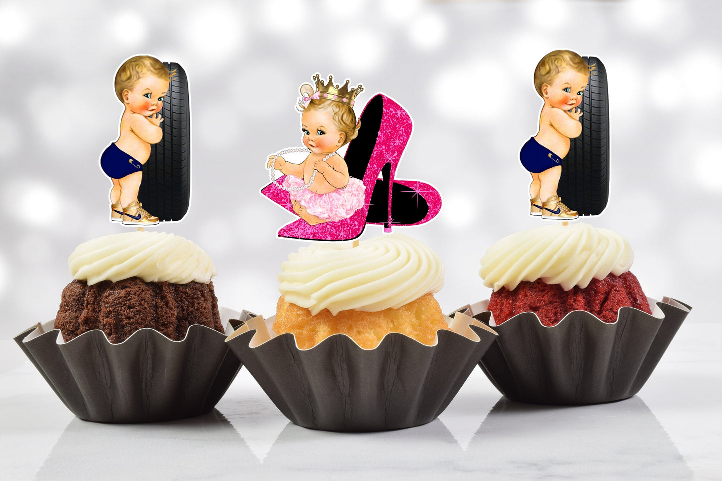 wheels or heels cupcake toppers (set of 12) hp01w