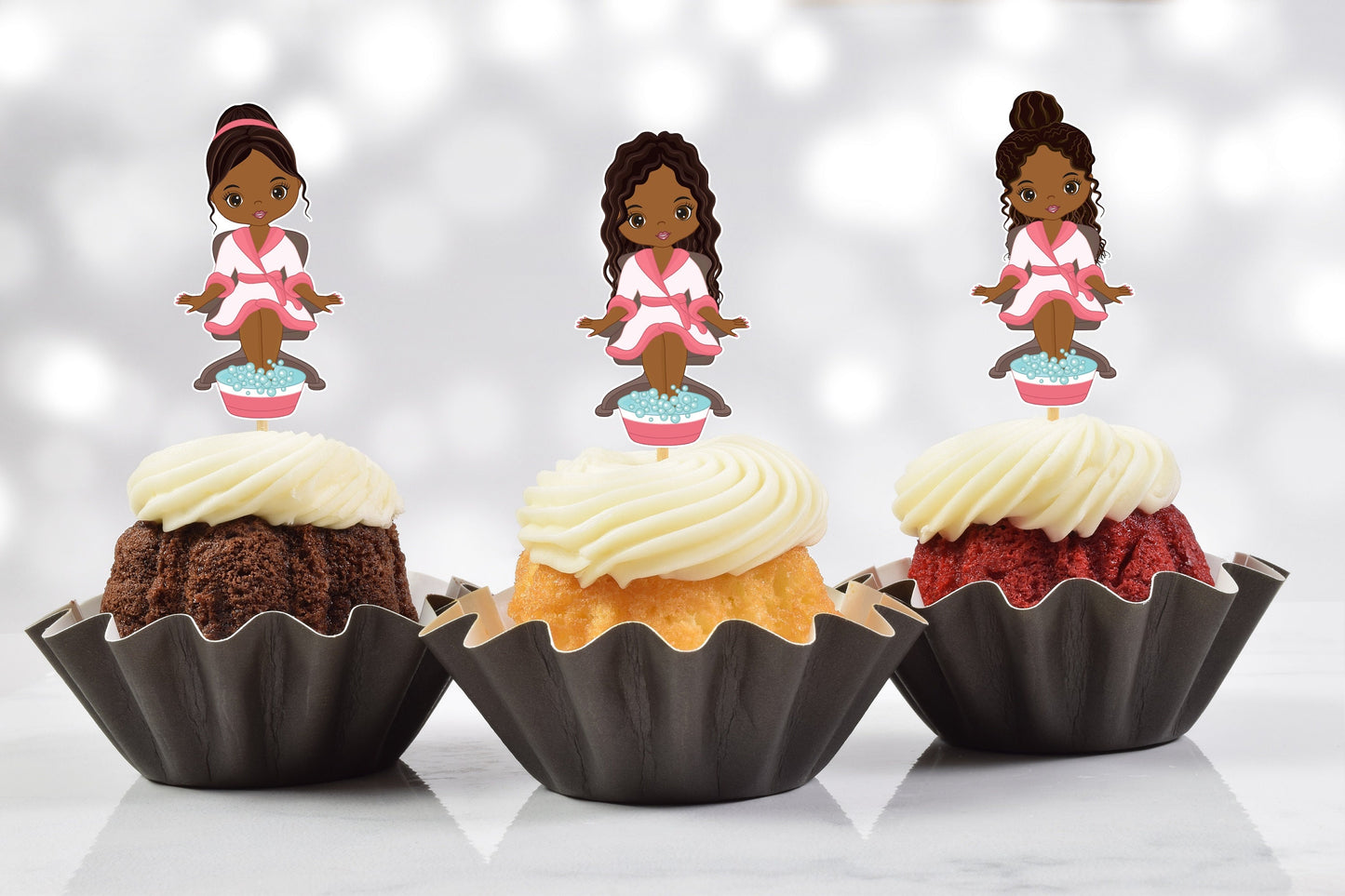 african american pamper spa party cupcake toppers (set of 12) sp02w