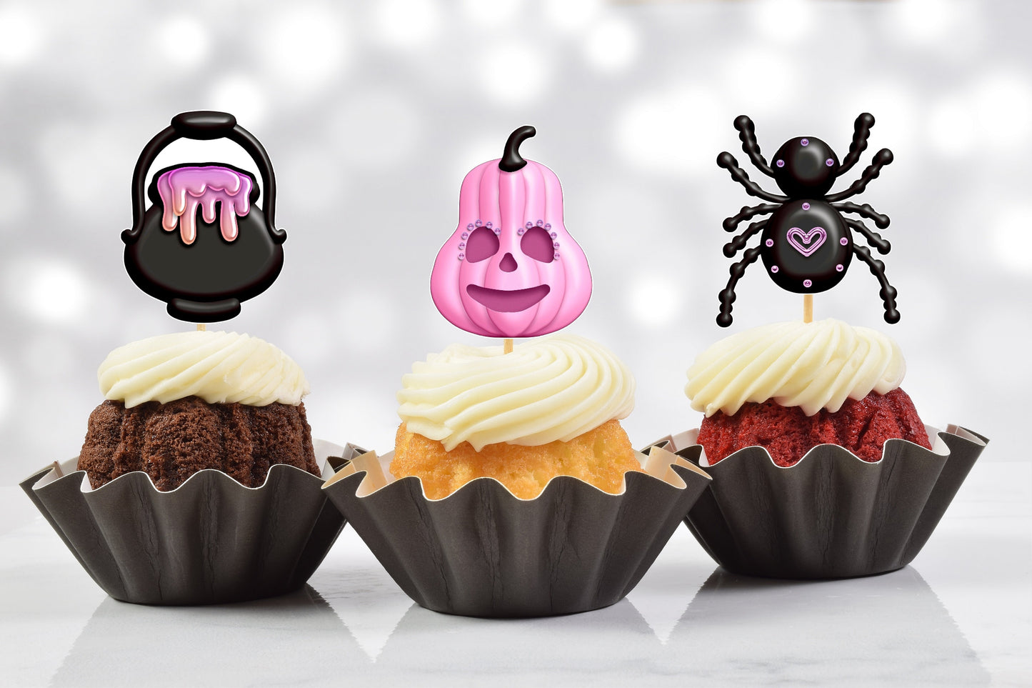 pink glam halloween cupcake toppers (set of 10)