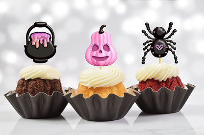 Pink Glam Halloween Cupcake Toppers (Set of 10)