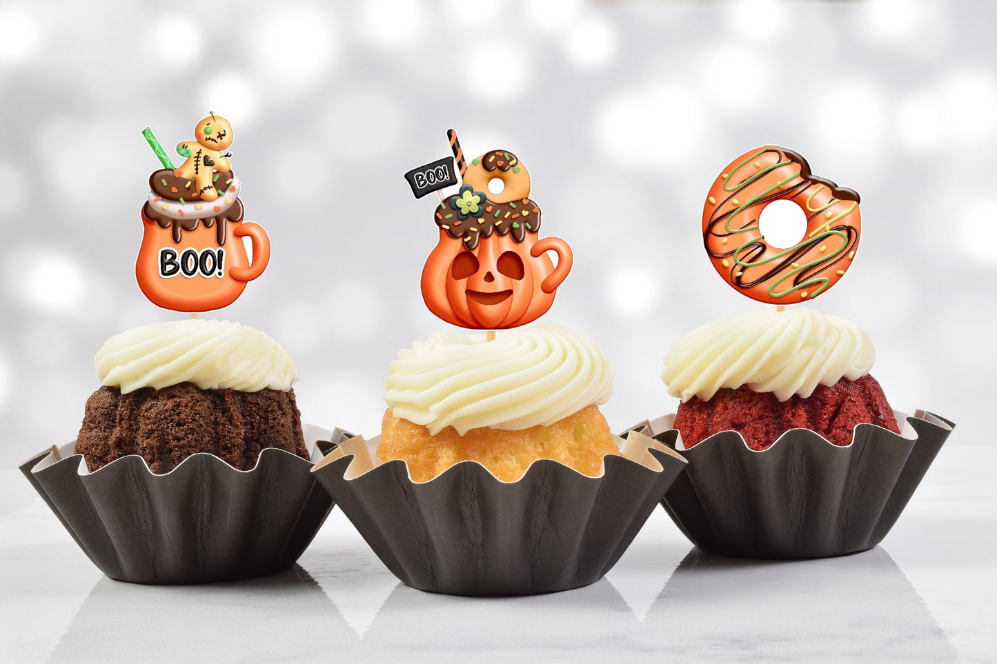 orange glam halloween cupcake toppers (set of 12)