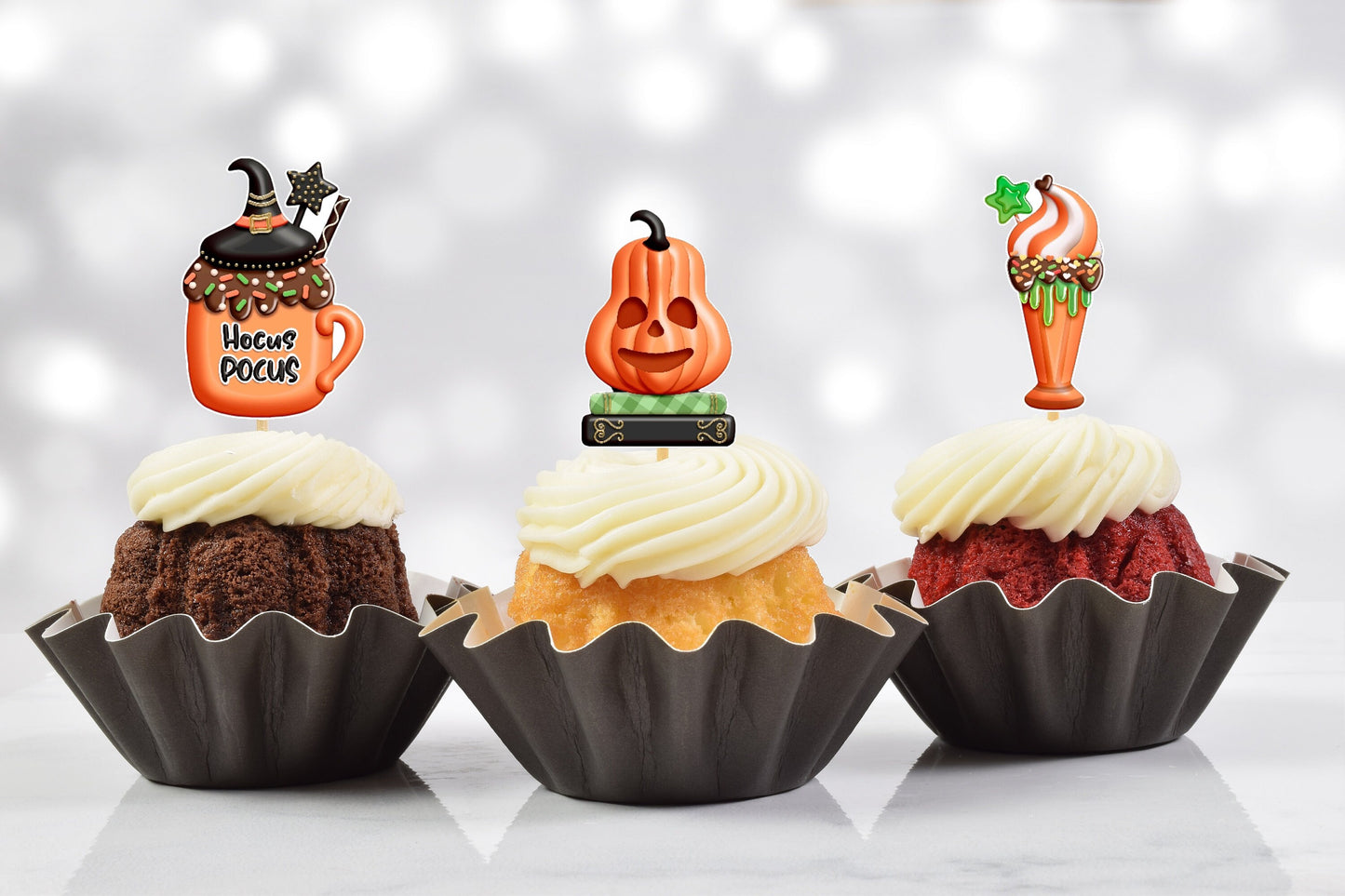 orange glam halloween cupcake toppers (set of 12)