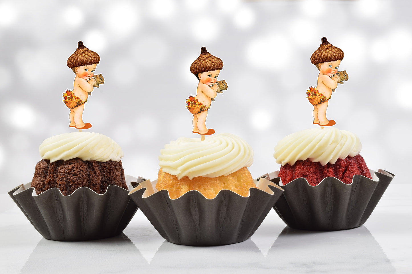 fall acorn baby shower cupcake toppers (set of 12) fa01w