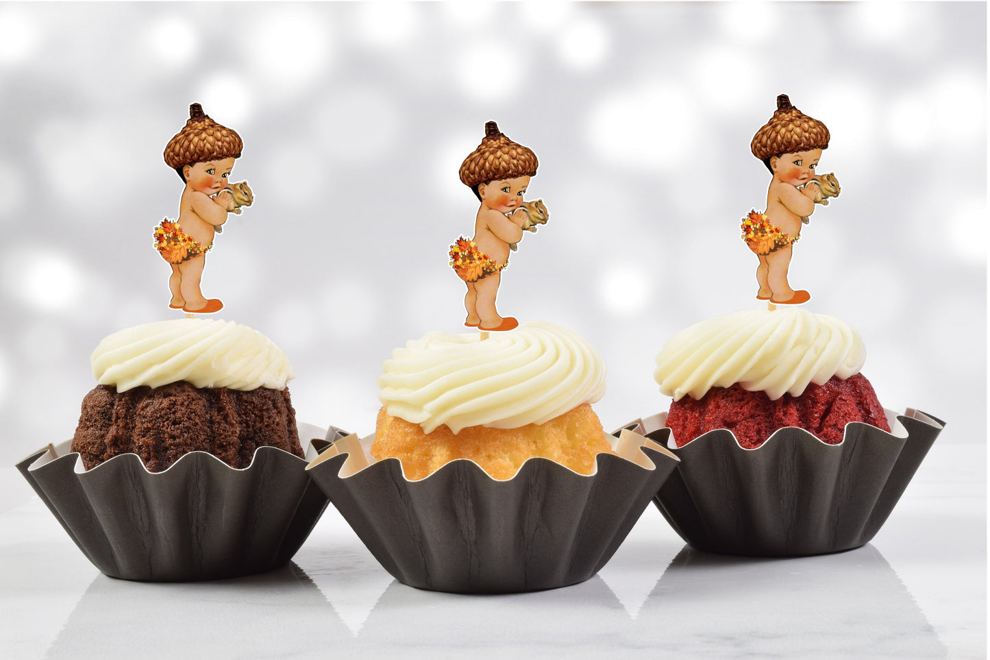 acorn fall baby shower cupcake toppers (set of 12) fa01l