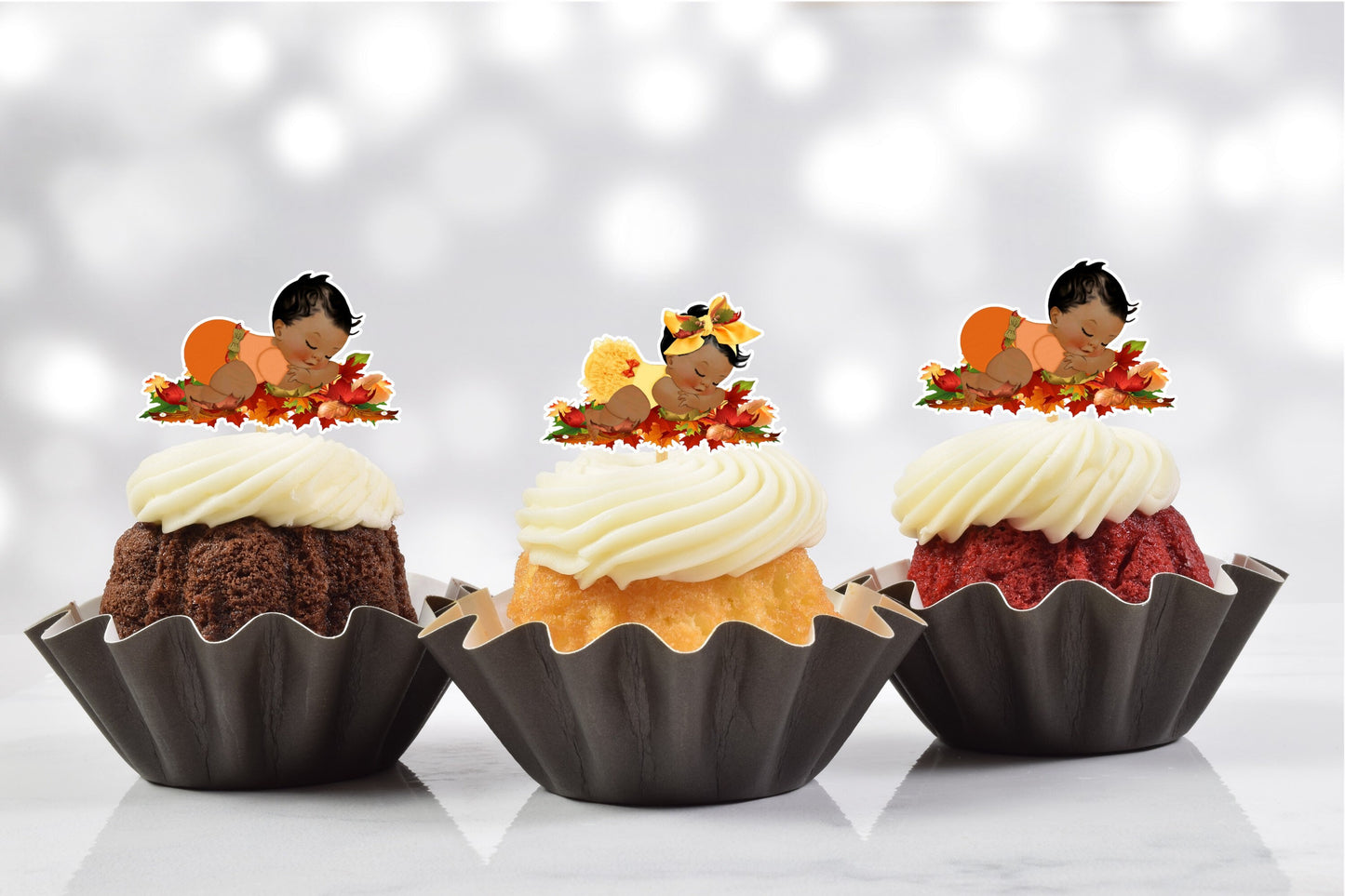 autumn fall baby shower cupcake toppers (set of 12) af01b