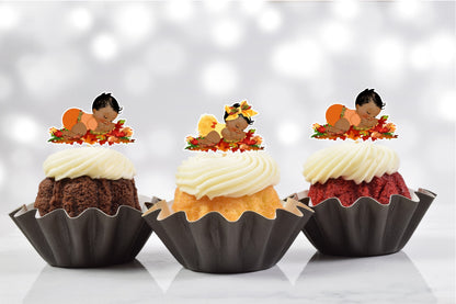 Autumn Fall Baby Shower Cupcake Toppers (Set of 12) AF01B