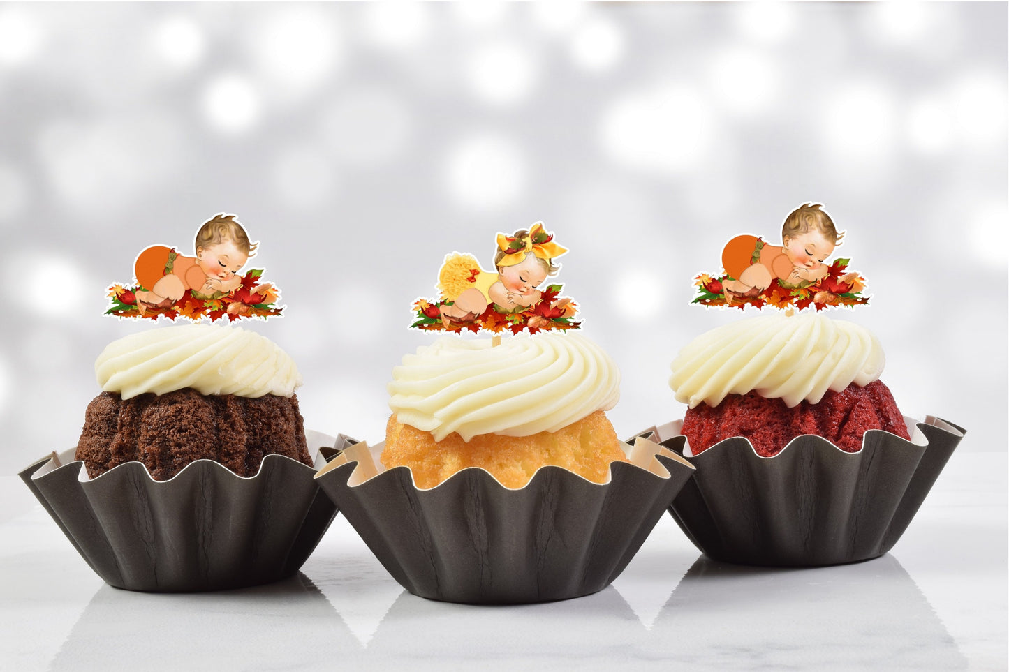 autumn fall baby shower cupcake toppers (set of 12) af01w