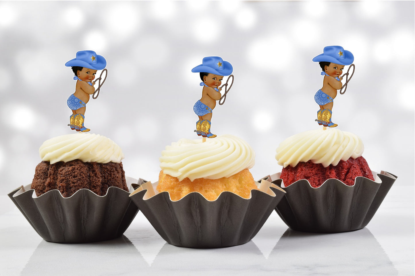 little cowboy baby shower cupcake toppers (set of 12) cb01b