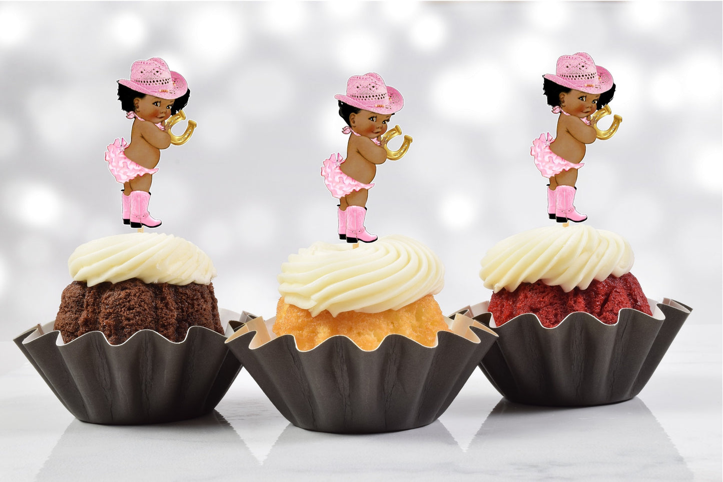 western cowgirl baby shower cupcake toppers (set of 12) cg01b