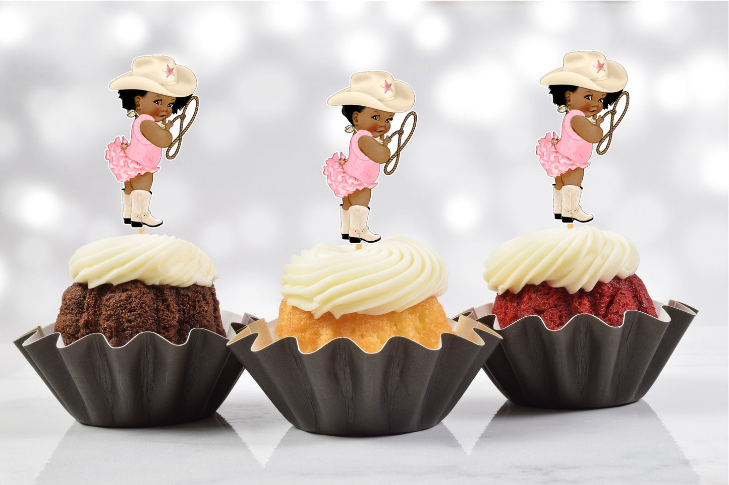 western cowgirl baby shower cupcake toppers (set of 12) cg02b