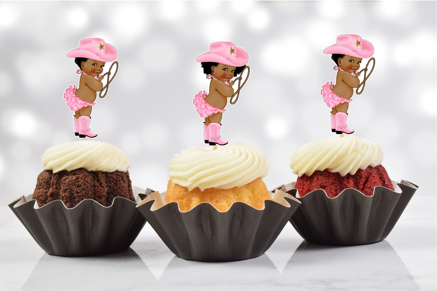 western cowgirl baby shower cupcake toppers (set of 12) cg03b