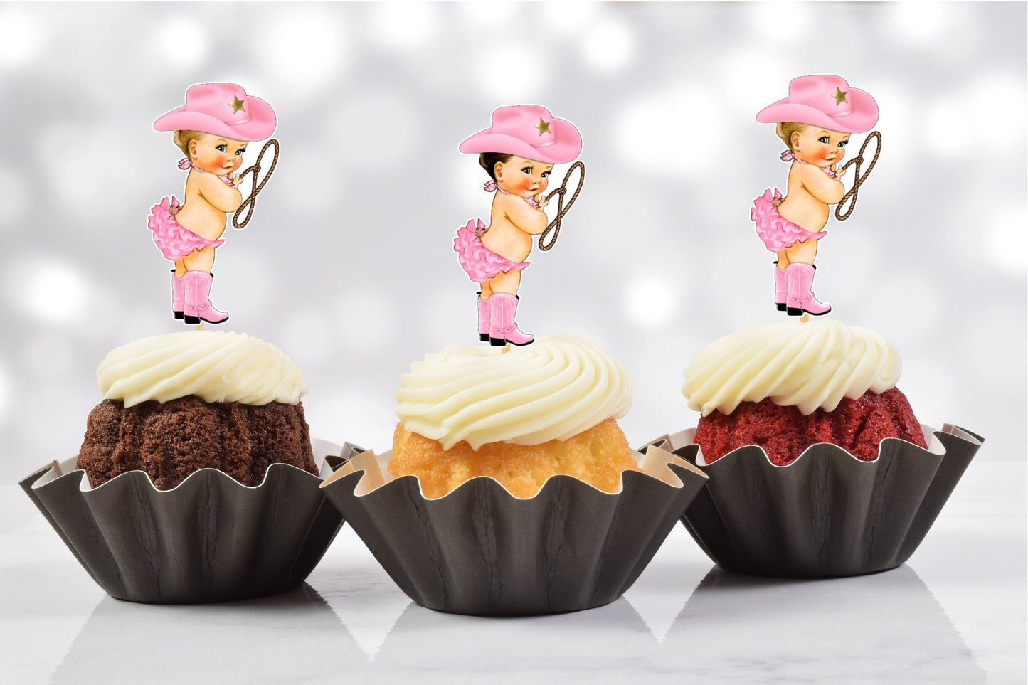 western cowgirl baby shower cupcake toppers (set of 12) cg03w