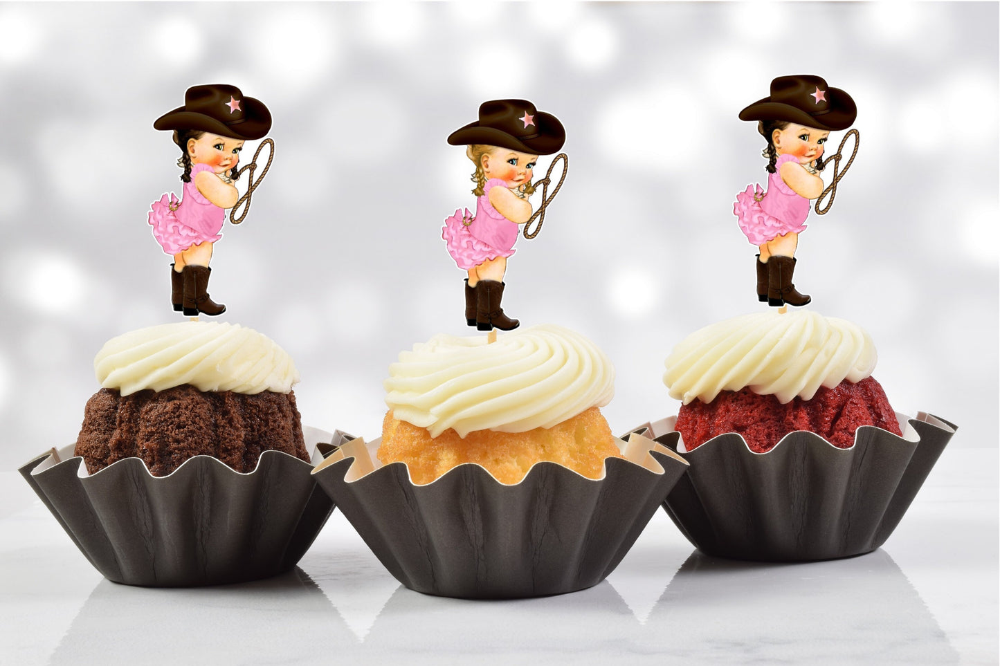 western cowgirl baby shower cupcake toppers (set of 12) pb01w