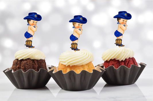 Little Cowboy Baby Shower Cupcake Toppers | It’s A Cowboy Y’all | Cowboy Birthday (Set of 12) CB02W