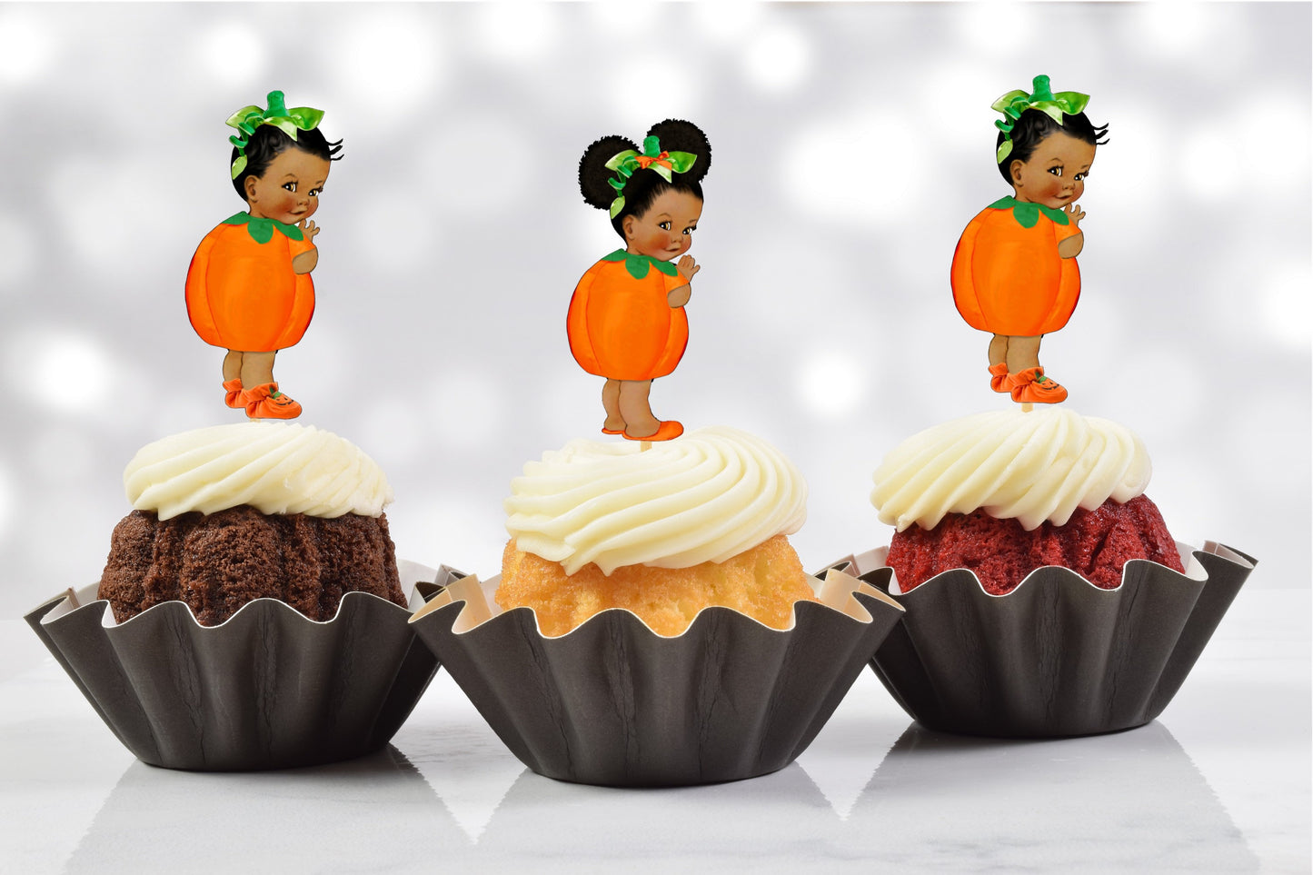 african american little pumpkin cupcake toppers (set of 12) lp01b