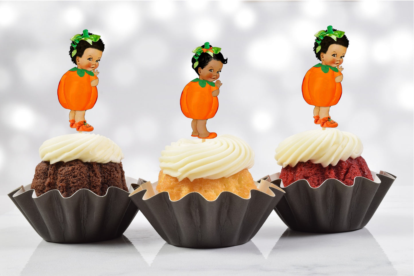 african american little pumpkin cupcake toppers (set of 12) lp01b