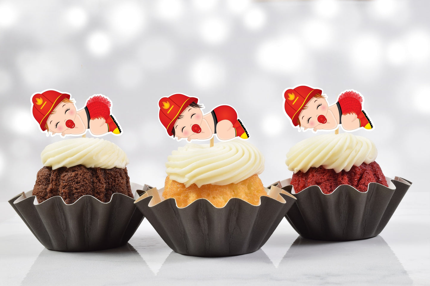 sleeping baby fireman cupcake toppers (set of 12) fw01b