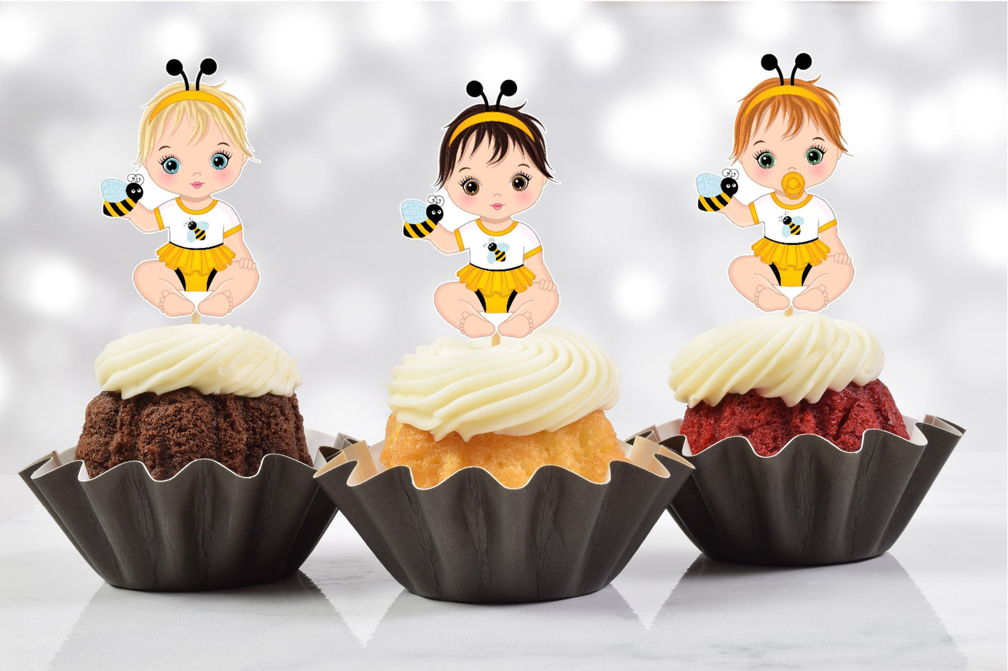 bee baby shower cupcake toppers (set of 12) be01w