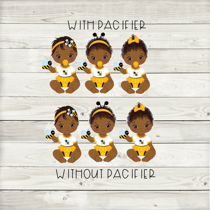 African American Bee Baby Shower Cupcake Toppers (Set of 12) BE01B