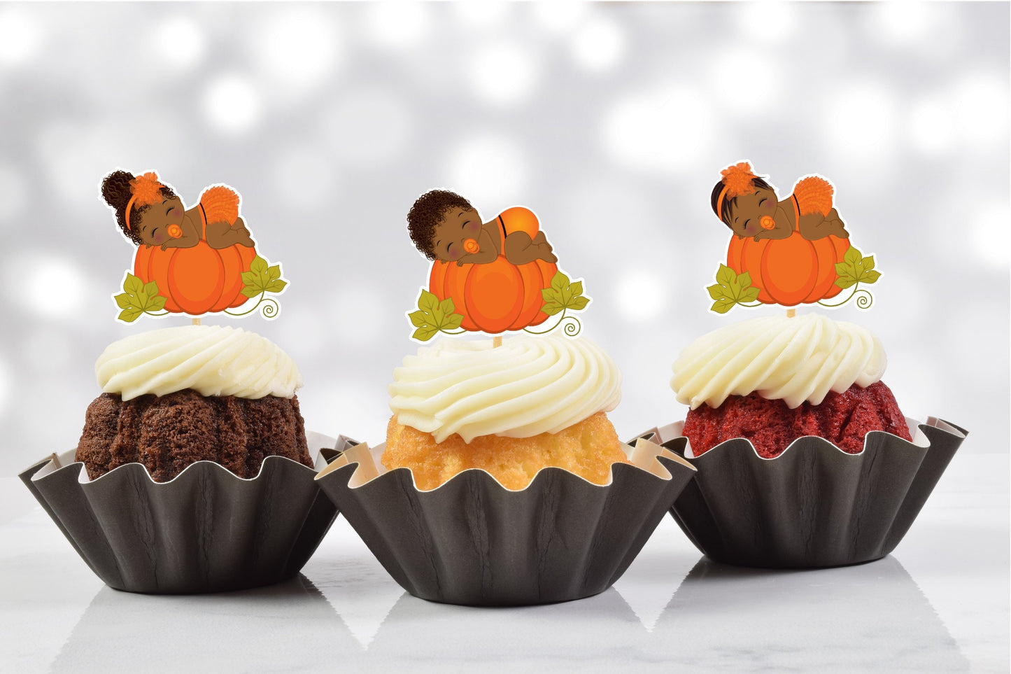 african american little pumpkin cupcake toppers (set of 12) lp02b