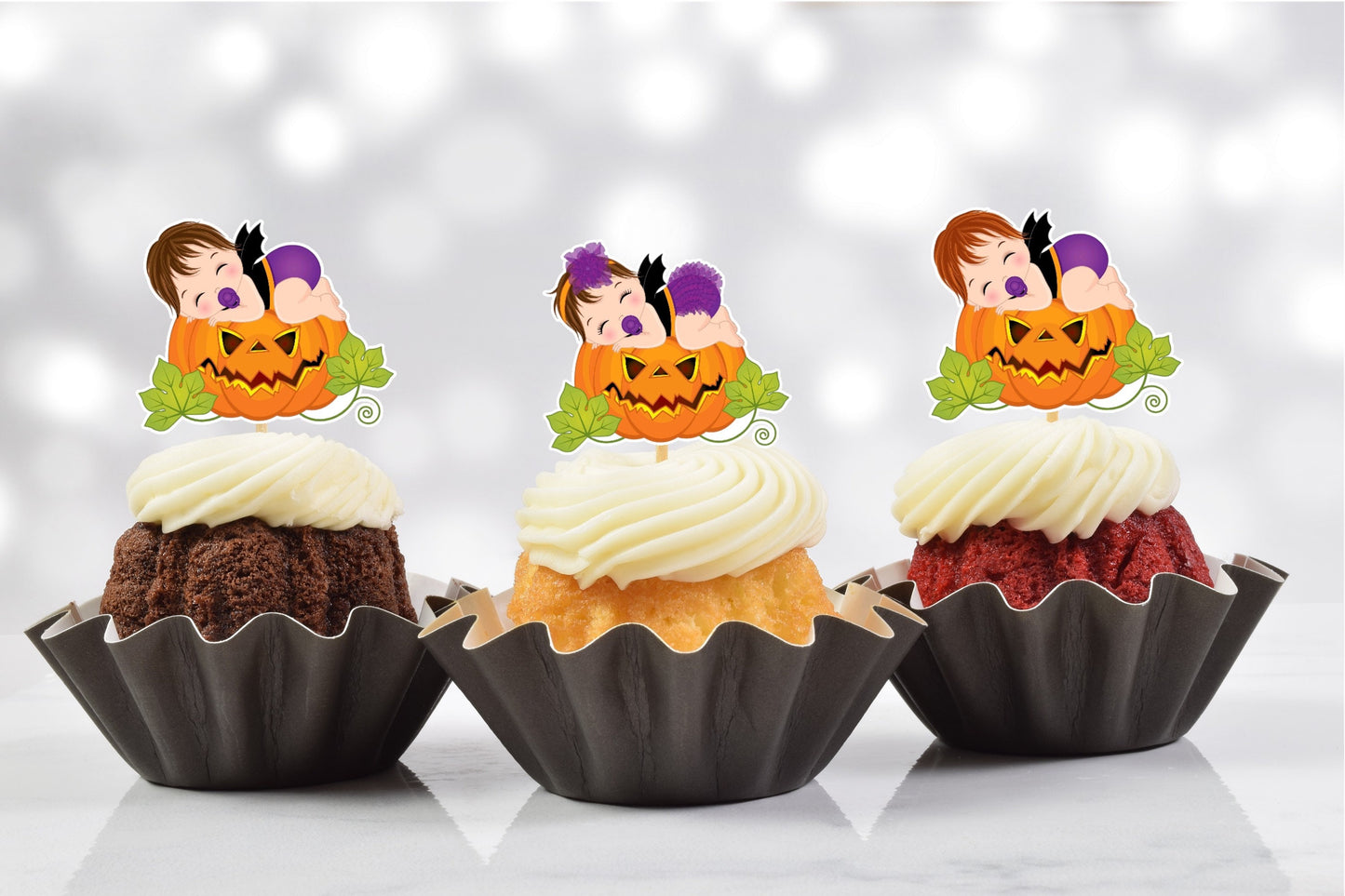 little pumpkin halloween cupcake toppers (set of 12) lp03w