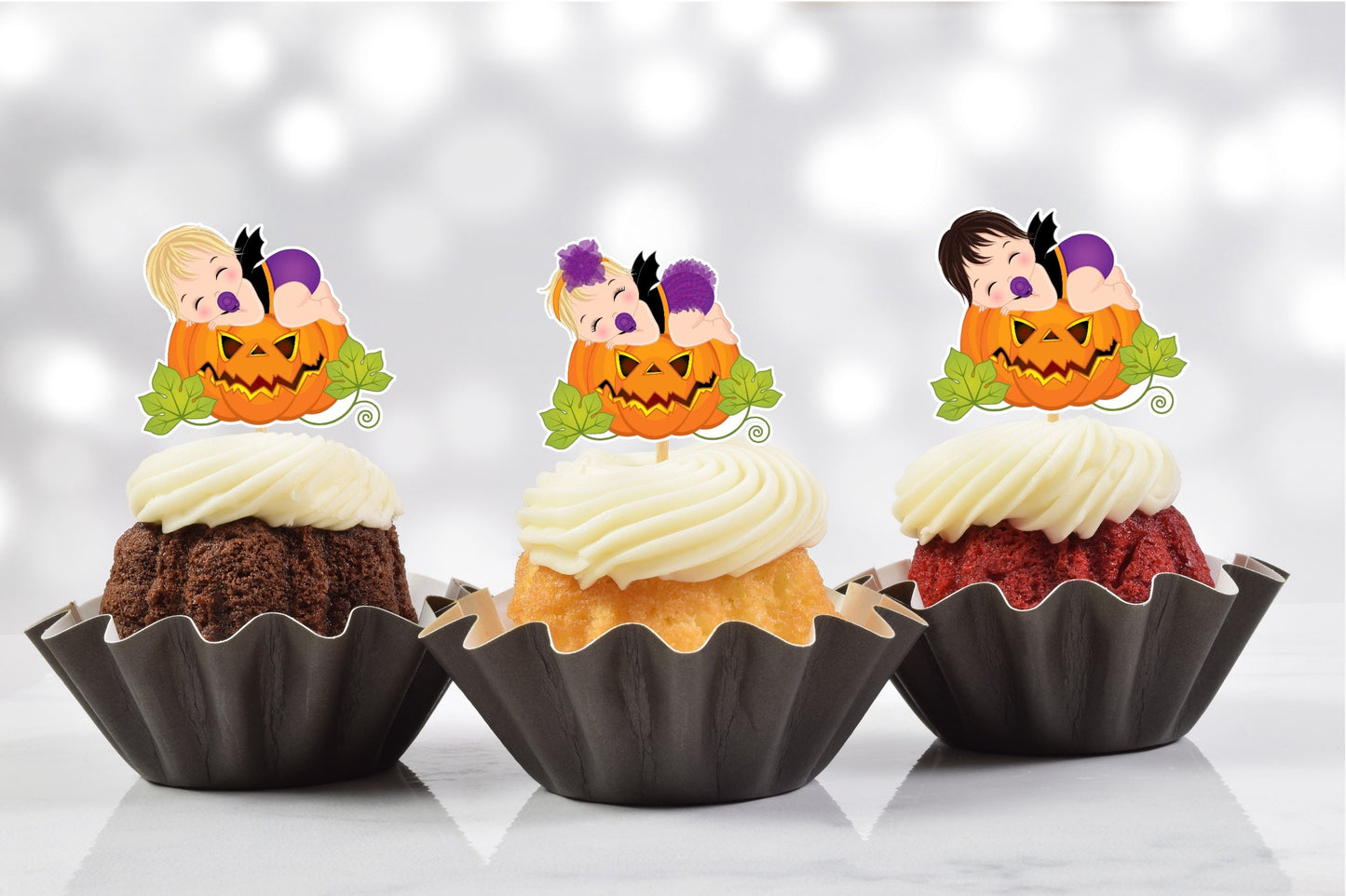 little pumpkin halloween cupcake toppers (set of 12) lp03w