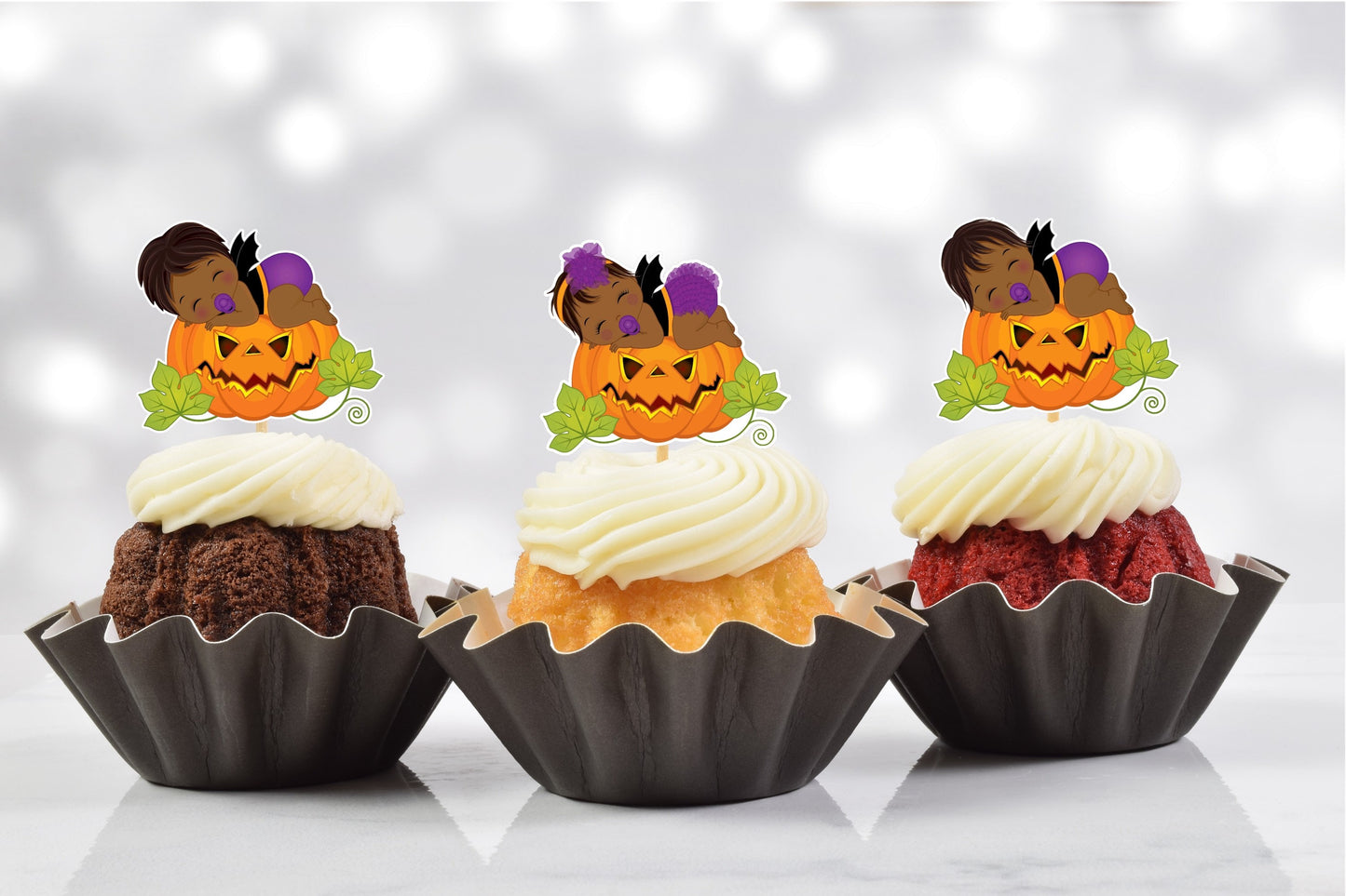 african american little pumpkin halloween cupcake toppers (set of 12) lp03b