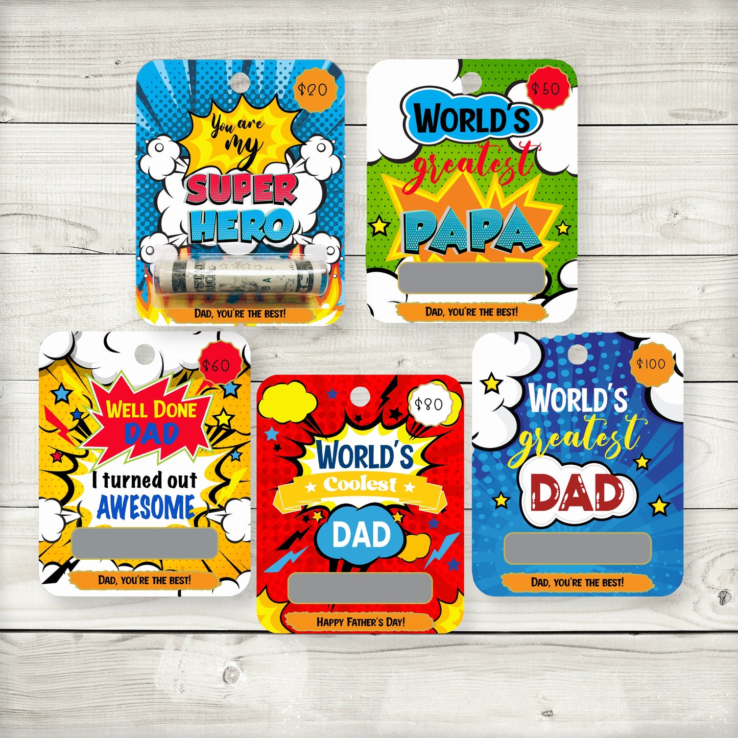 superhero comic father’s day money card holder