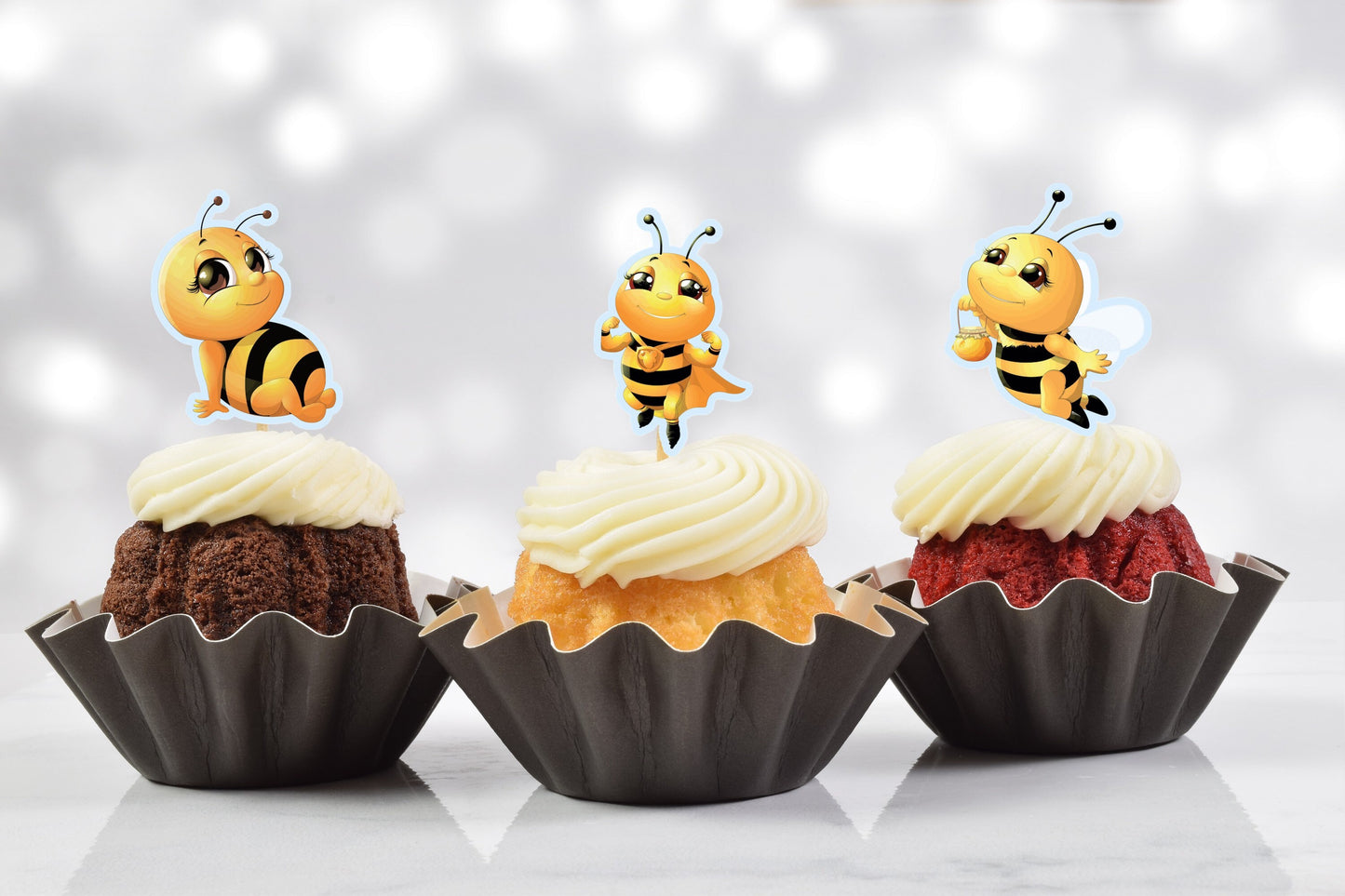 cute bee cupcake toppers (set of 12)