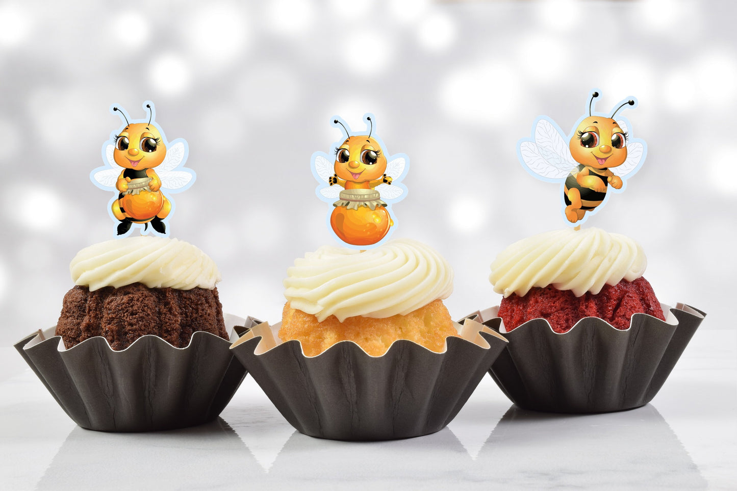 cute bee cupcake toppers (set of 12)