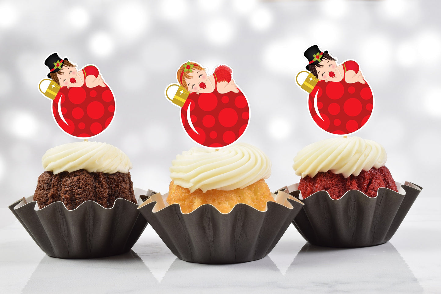 christmas baby cupcake toppers (set of 12) cw02b