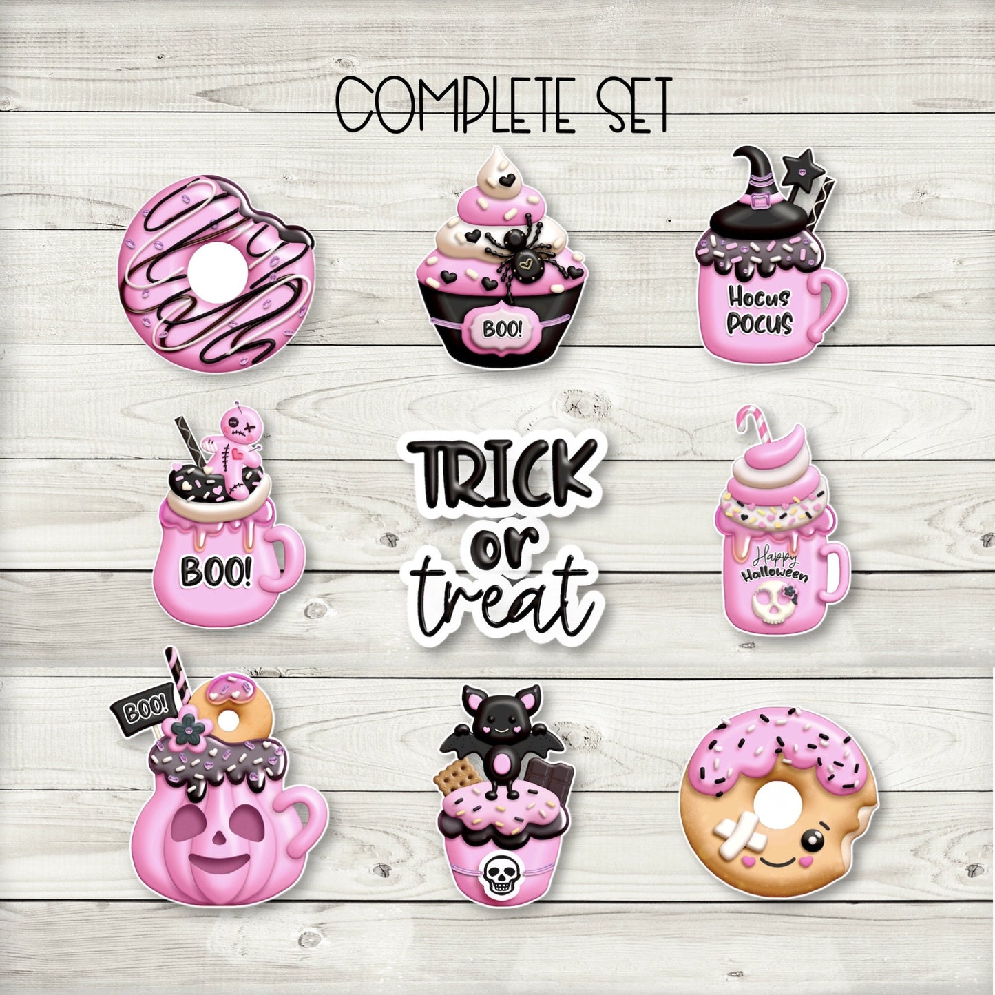 pink glam halloween cupcake toppers (set of 9)