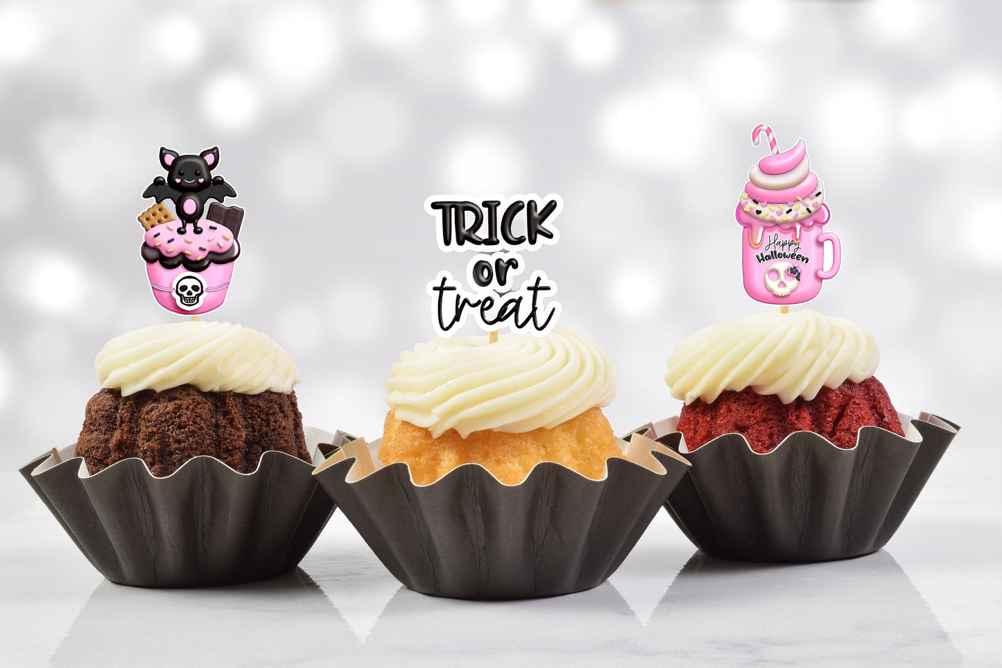 pink glam halloween cupcake toppers (set of 9)