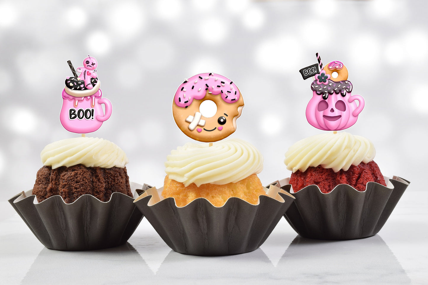 pink glam halloween cupcake toppers (set of 9)