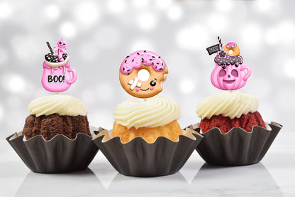 Pink Glam Halloween Cupcake Toppers (Set of 9)