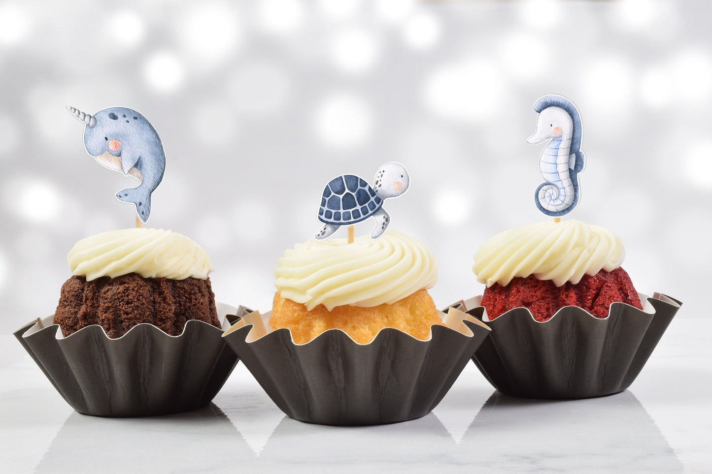 blue under the sea nautical cupcake toppers (set of 12)