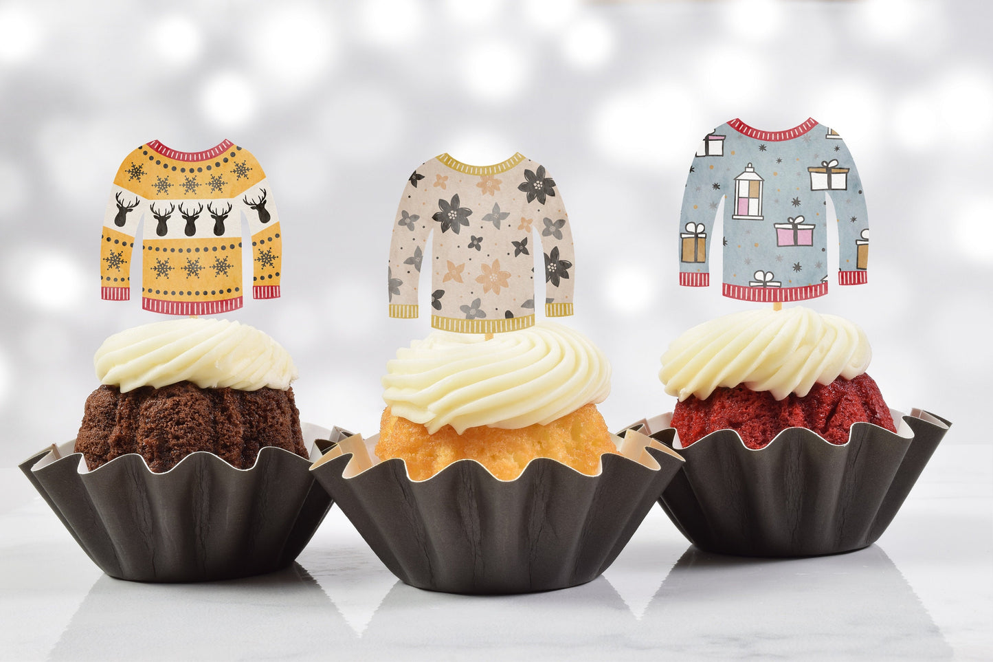 tacky ugly sweater cupcake toppers (set of 12) us02