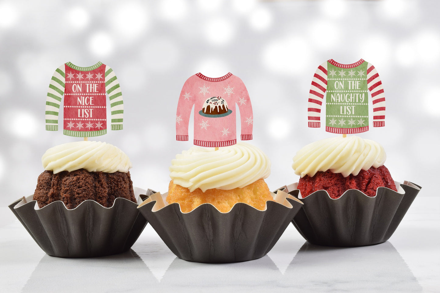 motif tacky ugly sweater cupcake toppers (set of 12)