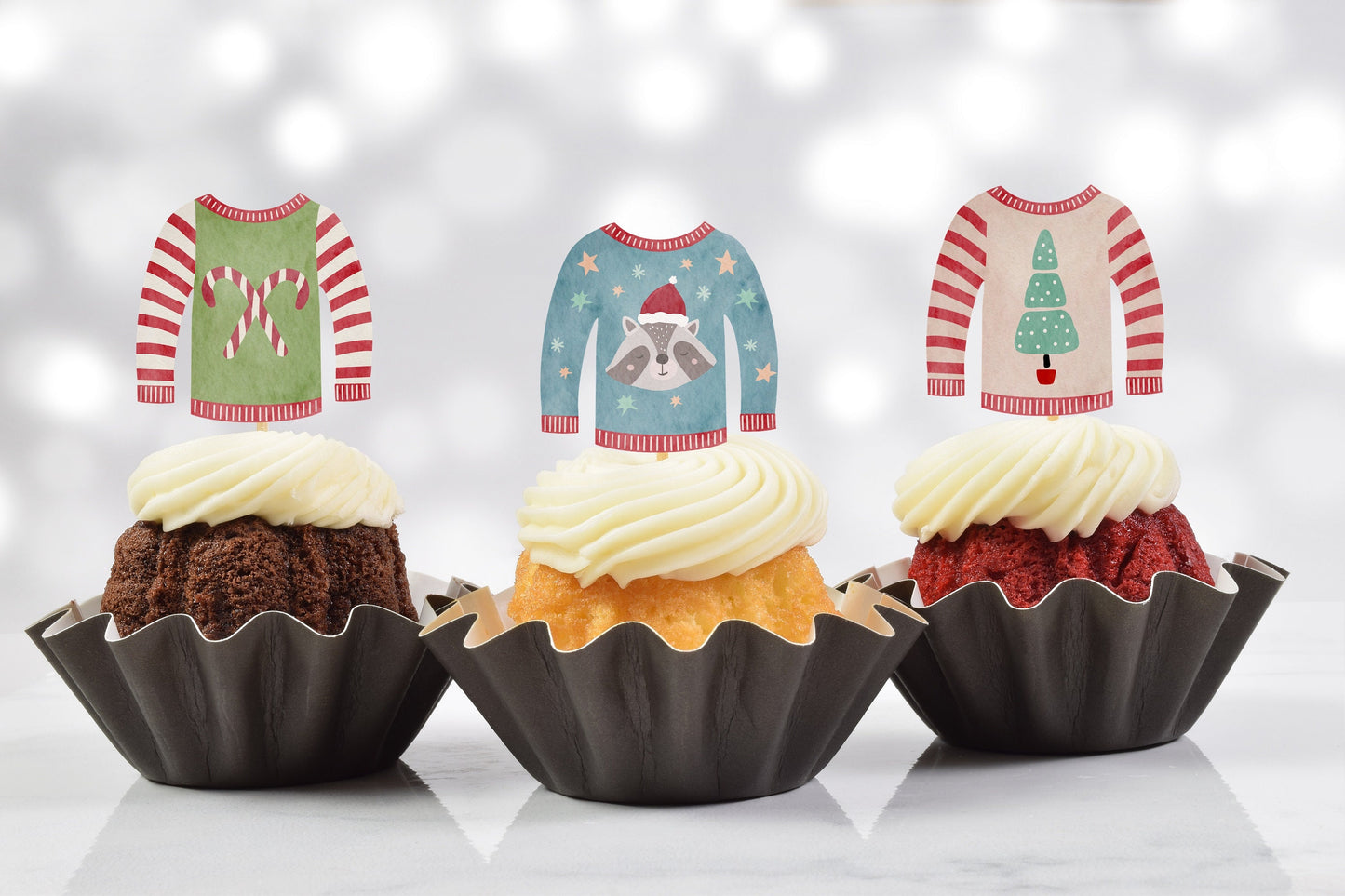 motif tacky ugly sweater cupcake toppers (set of 12)