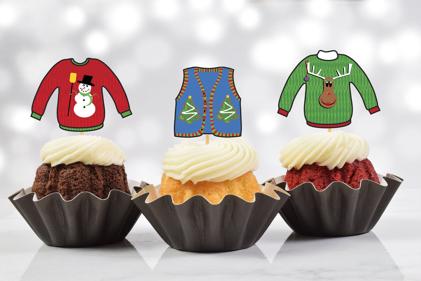 tacky ugly sweater cupcake toppers (set of 10)