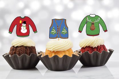 Tacky Ugly Sweater Cupcake Toppers (Set of 10)