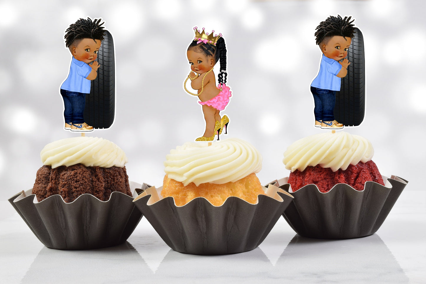 wheels or heels cupcake toppers (set of 12)