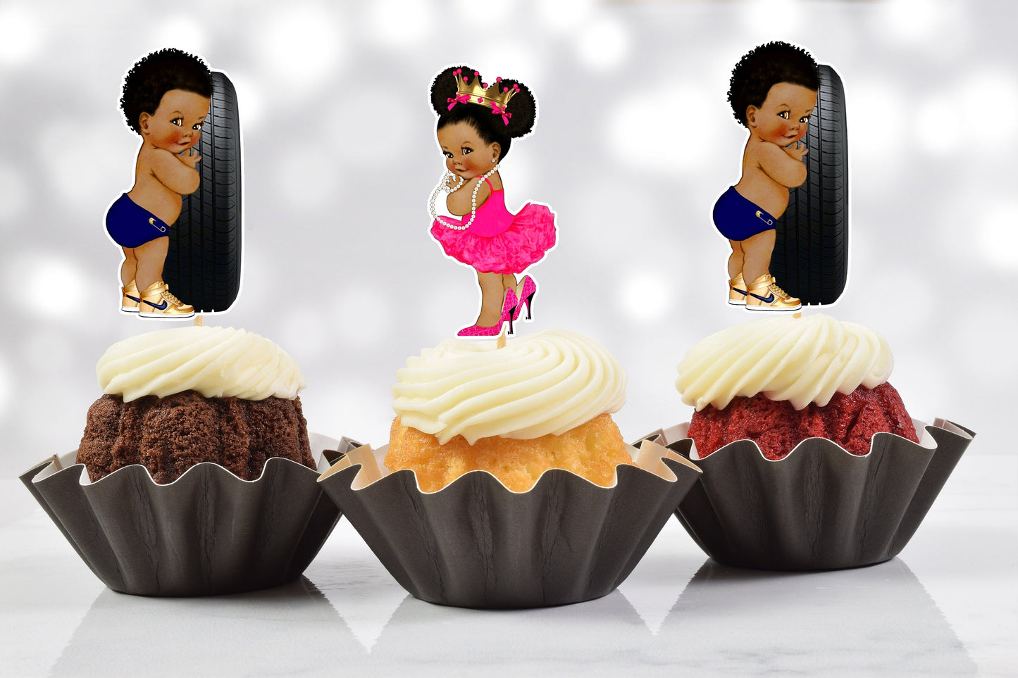 wheels or heels cupcake toppers-puffs (set of 12)